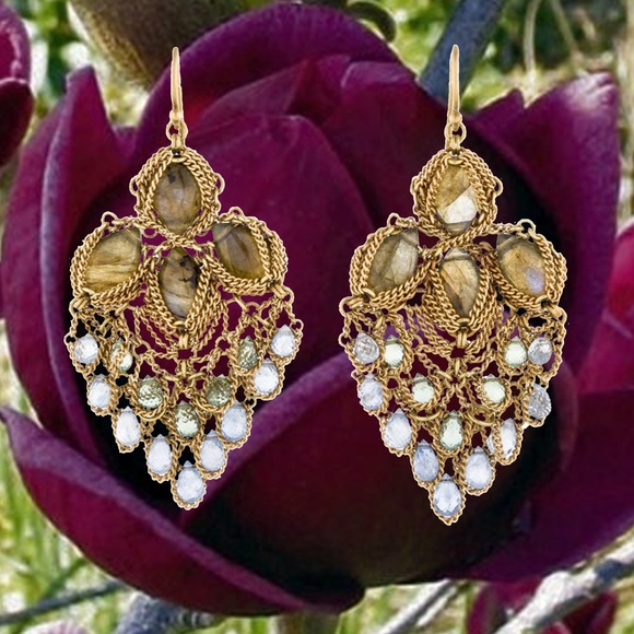 SOLD -Anthony Nak 18k Labradorite & Aquamarine Earrings - Picture 1 of 7